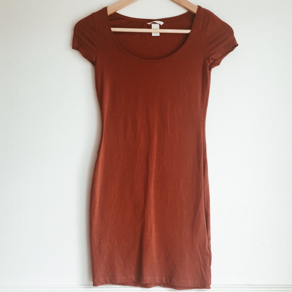 Rust Orange H&M Basics T Shirt Fitted Dress